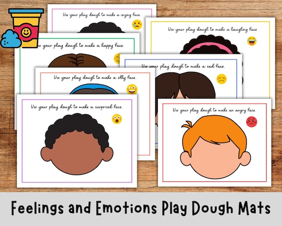 Play dough mat faces for emotions and feelings, playdough activity, kids and toddler printables, instant download