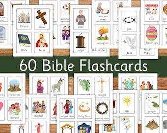 Kids Bible Flashcards, Christian Flash Cards, Christian Key Vocabulary, Kids Educational Activity, Sunday School, Bible Studies for Kids