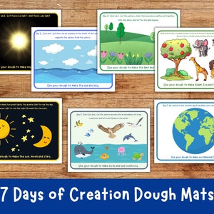 7 Days of Creation Play Dough Mats, Christian Playdough Activity, Pre-School Playdough Mat, Bible Story Play Dough Mat, Christian Printable
