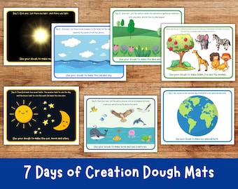 7 Days of Creation Play Dough Mats, Christian Playdough Activity, Pre-School Playdough Mat, Bible Story Play Dough Mat, Christian Printable