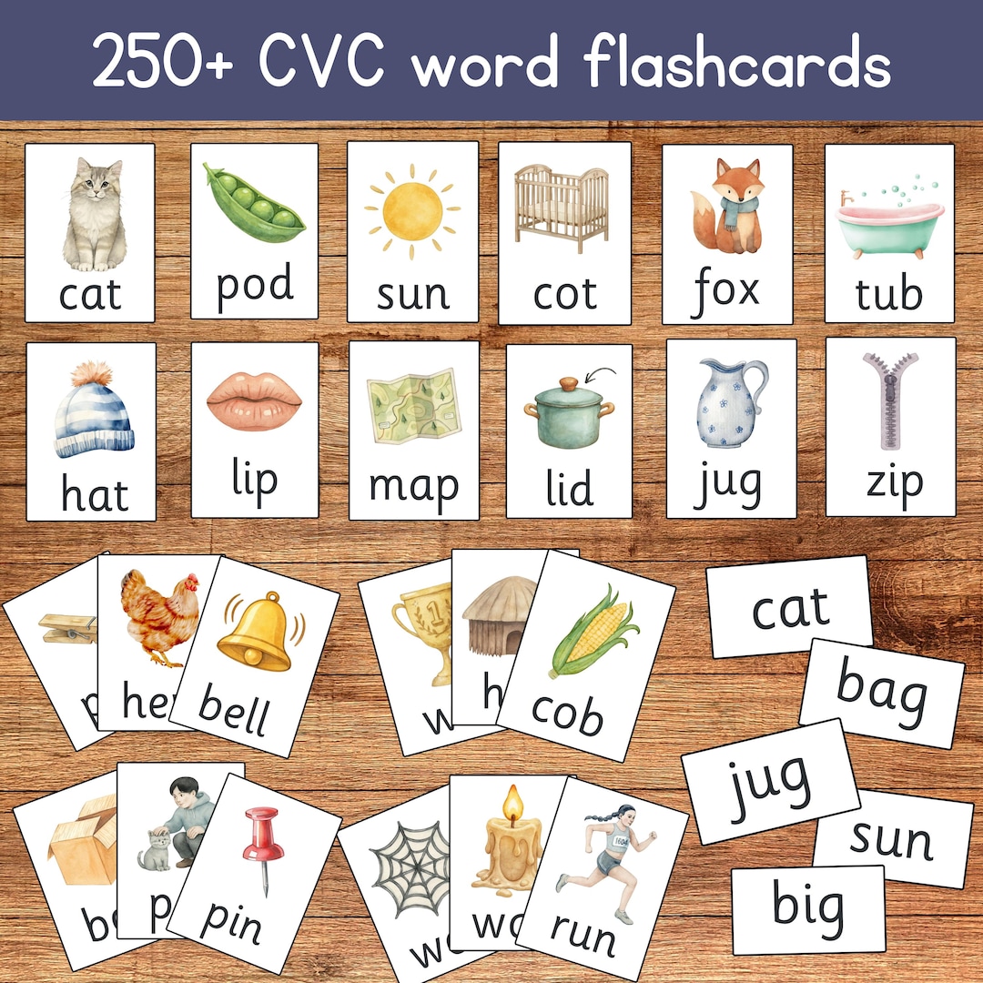 CVC Word Flash Cards, Short Vowels, 280 Phonics Flash Cards Bundle ...
