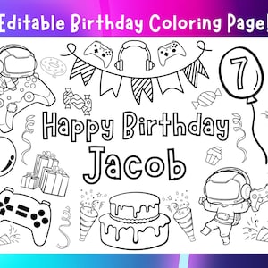 Personalised Editable Birthday Coloring in Placemat Printable Digital download, Kids Printable Birthday Activity, Boys Doodle Page