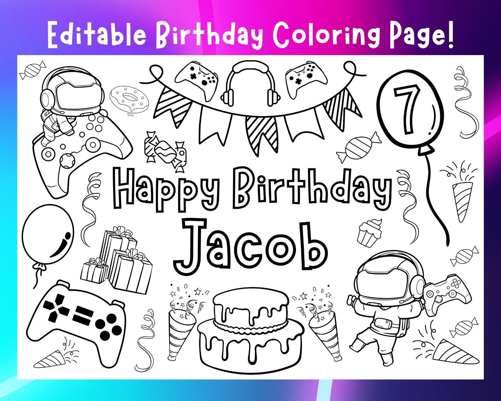 Personalised Editable Birthday Coloring in Placemat Printable Digital ...