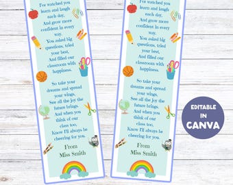 Editable End of Year Bookmarks Template for Students | Canva Template | US Letter Printable | Teacher Goodbye Gift | End of Year Gift
