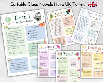 UK Monthly Classroom Newsletter Template, Teacher-Parent Communication, UK School Newsletter, UK Termly Newsletter, Editable Canva Design