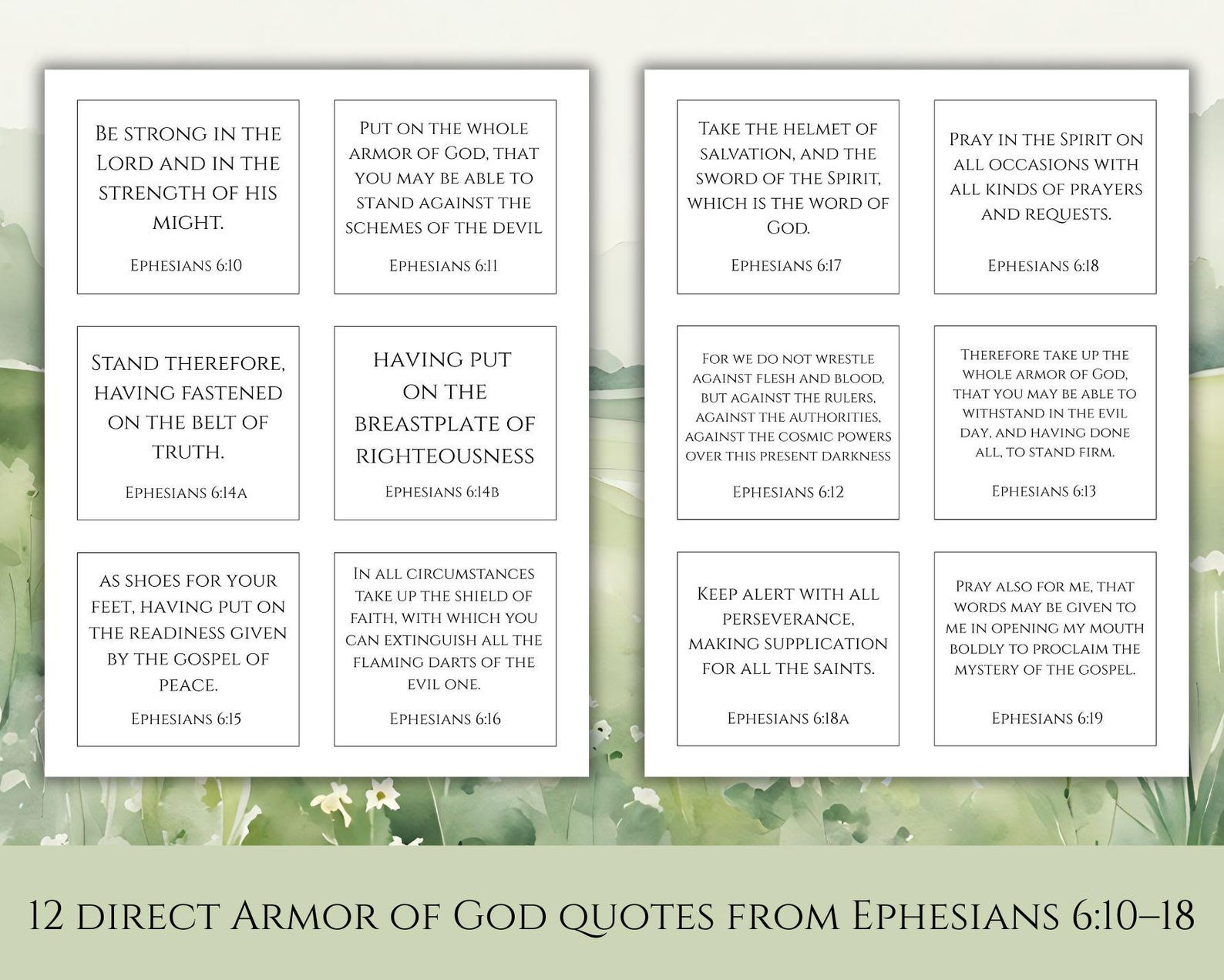 34 Bible Quotes, Armor of God Focus, Scripture Cards, Christian ...