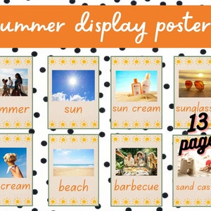 Sommer Klassenzimmer Display, Frühling Lernkarten, echte Fotos, Jahreszeiten Lernkarten pädagogisches druckbares Download Klassenzimmer Display A4