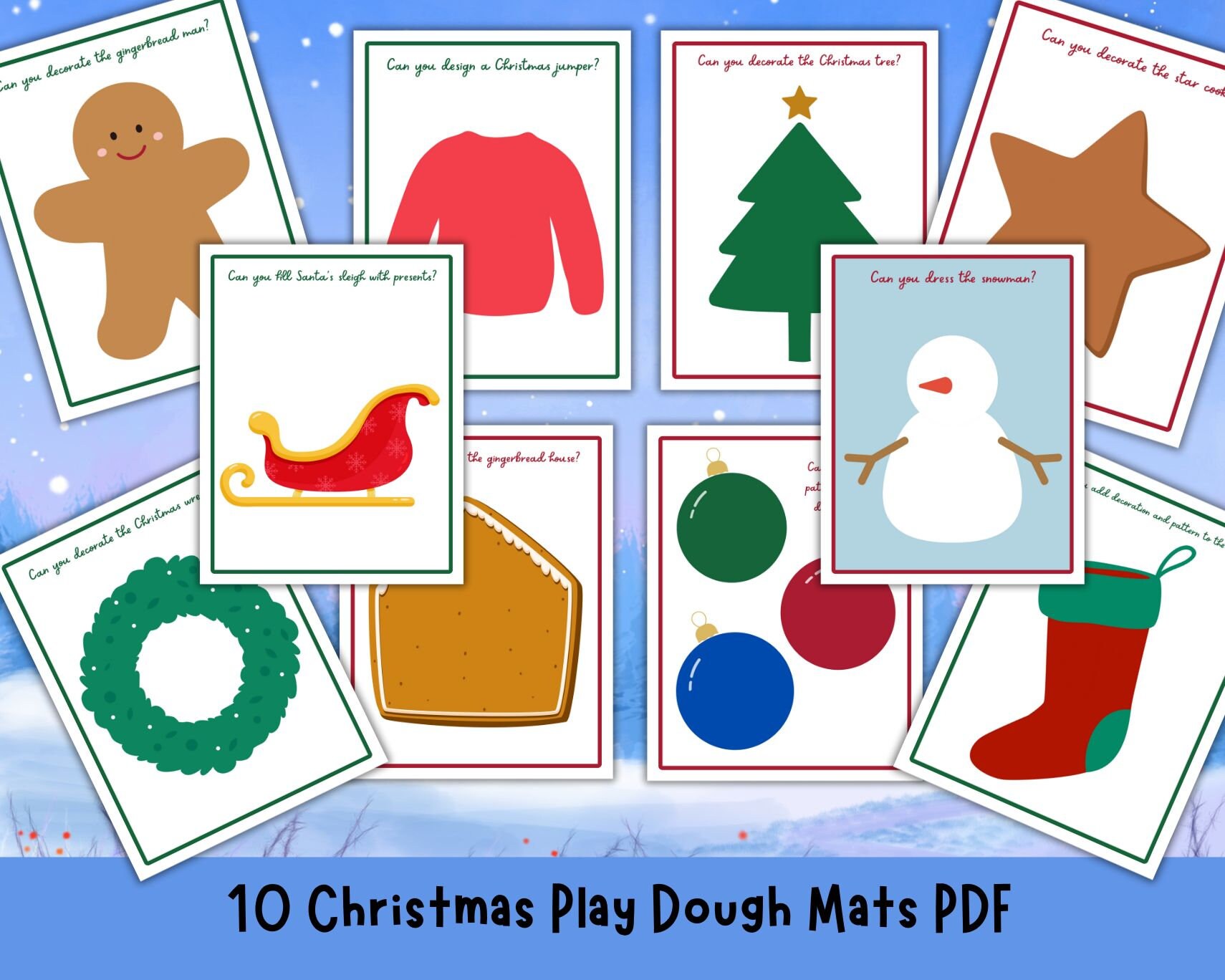 Christmas Playdough Mats, Playdough Activity, Kids and Toddler
