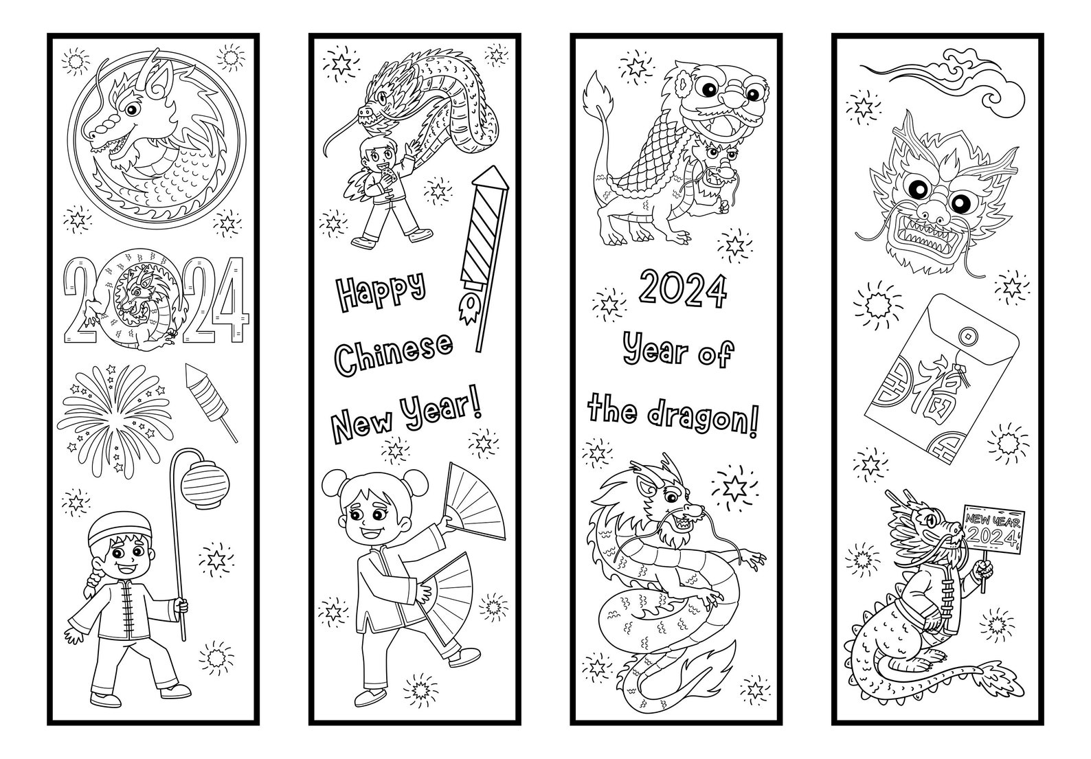 Chinese New Year Coloring Bookmarks, Color Your Own Bookmarks, Bookmark ...
