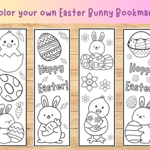 Printable Easter Coloring Bookmarks, Color your own bookmarks, Bunny bookmark printable for kids, Easter coloring pages Easter kids activity