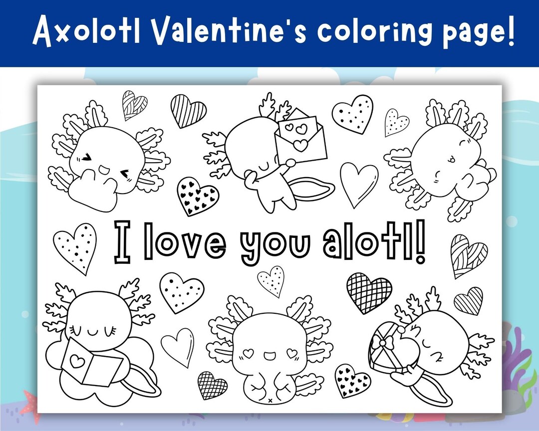 Printable Axolotl Coloring Page, Valentine's Printable for Kids and ...