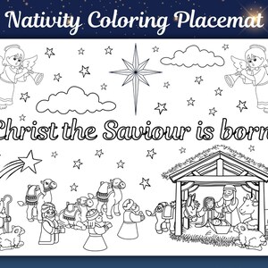 Nativity Coloring Page, Christmas Coloring Placemat, Winter Coloring, Kids Christmas Printable, Kids Christmas Activity, Nativity Printable