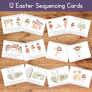Easter Story Sequencing Cards for Kids | Christian Easter Printable | Holy Week Retelling | Preschool Bible Activity | Palm Sunday to Easter