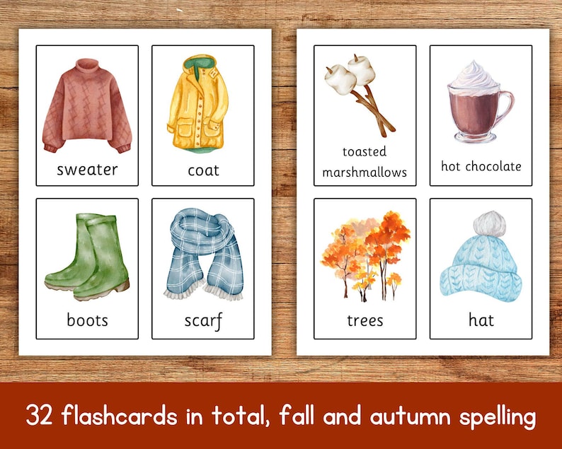 Fall Flash Cards, Autumn, Fall Flashcards, Fall Educational Printable ...