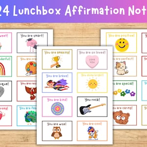 Notas de la lonchera de afirmación positiva para niños, mensajes de la lonchera imprimibles, palabras de aliento, notas de alivio de la ansiedad para niños