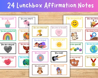 Positive Affirmation Lunchbox Notes for Kids, Printable Lunch box messages, Words of encouragement, Anxiety Relief Notes for kids