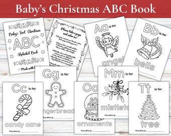 Livro ABC para chá de bebê de Natal, livro de colorir ABC, atividade para chá de bebê, lembrança, chá de bebê de Natal, chá de bebê do país das maravilhas do inverno