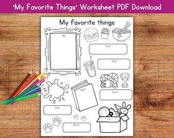 My Favorite Things List Questionnaire Favorites Survey All About Me Printable, Kids Educational Activity, Get to know me, Meet the New Class