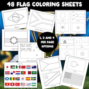 48 World Country Flags, Soccer Coloring Pages Bundle, Geography International Football Activity Pack Printable PDF, World Flags for Kids
