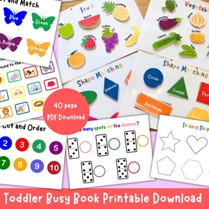 Libro de actividades para niños pequeños (imprimible, descargable), primera carpeta de actividades, carpeta de aprendizaje para niños pequeños, imprimible en PDF para preescolar, escuela en casa, tamaño A4 y carta de EE. UU.