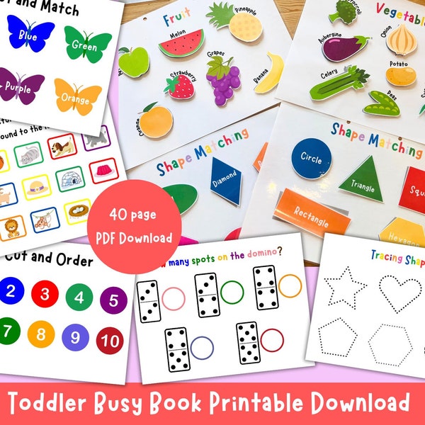 Toddler Busy Book Printable Download, First Busy Binder, Toddler Learning Binder, Pre School Home School Printable PDF A4 and US Letter