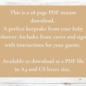 Pode incluir: Um an&uacute;ncio de download digital bege para um lembrete de ch&aacute; de beb&ecirc; PDF de 28 p&aacute;ginas. O texto diz: "Este &eacute; um arquivo PDF instant&acirc;neo de 28 p&aacute;ginas. Uma lembran&ccedil;a perfeita do seu ch&aacute; de beb&ecirc;. Inclui capa frontal e placa com instru&ccedil;&otilde;es para seus convidados. Dispon&iacute;vel para download como arquivo PDF em tamanho A4 e carta dos EUA."