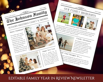 Editable Family Newsletter, Holiday Newspaper Template, Family Newsletter, Year in Review, Personalized Holiday Card Template, Family News