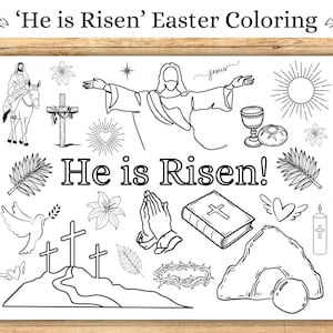 Easter Coloring Page, He is Risen coloring page, Christian Kids Easter activity, Easter story coloring, Jesus coloring page, holy week