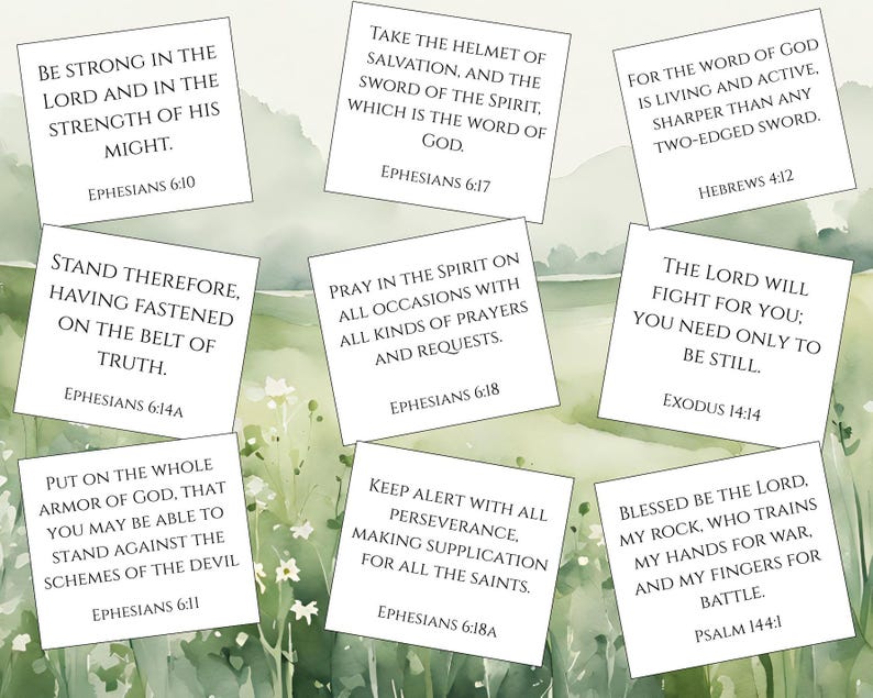 34 Bible Quotes, Armor of God Focus, Scripture Cards, Christian ...
