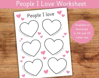 People I Love Activity, Valentine's Day Printable, Valentine's Classroom Worksheet, Self-Expression Activity, All About Me Activity
