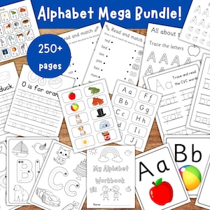Alphabet Worksheets Bundle, Kids Educational Activity, Preschool Pre-K Learning Bundle, Alphabet Tracing Worksheets 250 + Busy Book