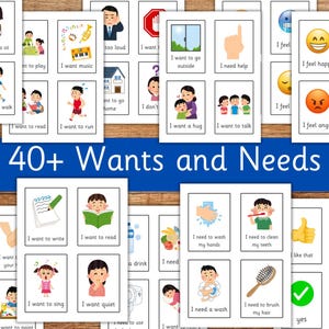 Flashcards voor basisbehoeften, communicatieflashkaarten, educatief afdrukbaar, flashcards voor peuters