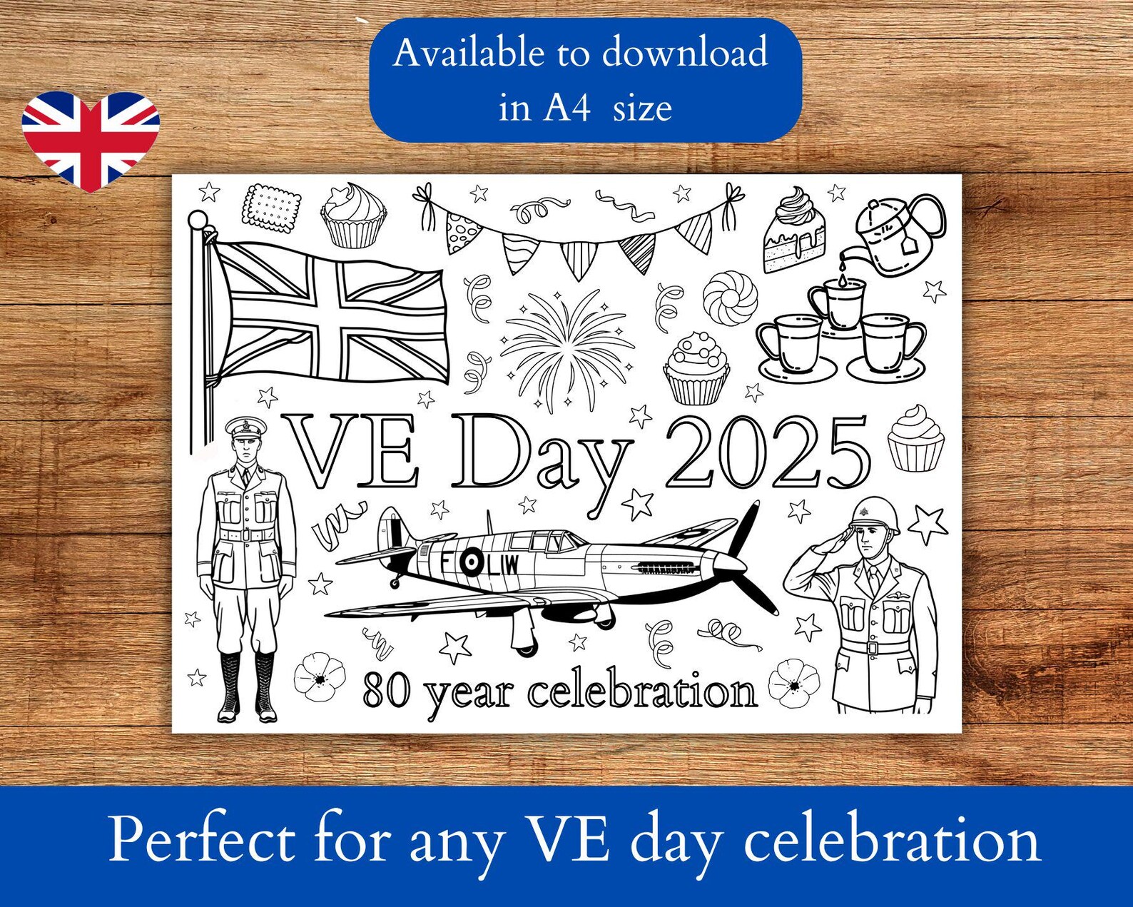 Ve Day Colouring In VE Day Colouring Page, 80th Anniversary VE Day Colouring Page, WW2 ...