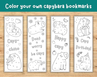 Druckbare Capybara Lesezeichen, Färben Sie Ihre eigenen Lesezeichen, Lesezeichen zum Ausdrucken für Kinder und Erwachsene, Capybara zum Ausdrucken