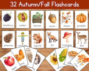 Fall Flash Cards, Autumn, Fall Flashcards, Fall Educational Printable, Toddler Flashcards, Pre-School Flashcards, Autumn Fall Keywords