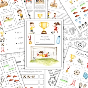 Currículo de fútbol para preescolar, Unidad de estudio de fútbol, Paquete de aprendizaje para preescolar, Fichas didácticas de fútbol, Aprendizaje de fútbol