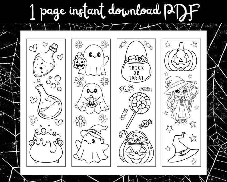 Halloween Coloring Bookmarks, Kids Halloween Activity, Halloween ...