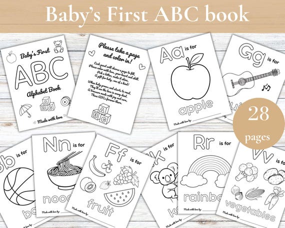 Baby Shower ABC Book, ABC coloring book, Baby's First ABC 123 Book, Baby Shower Activity, abc Coloring Book, Keepsake, Baby shower activity