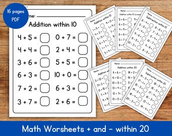 Fiches d'exercices de maths 16 pages, additions et soustractions jusqu'à 10/10/05, fiches d'exercices de maths, premières compétences mathématiques, ressources mathématiques pour l'enseignement à domicile pour les enfants