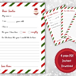 Querido Papá Noel Carta PDF, Querido Papá Noel, Descarga instantánea, Cartas imprimibles de Navidad para niños a Papá Noel, Actividad navideña imprimible para niños