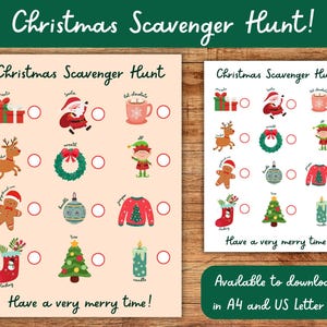 Christmas Scavenger Hunt, Christmas Activity for kids, Printable Christmas Game, Christmas Party Game, Christmas Printable for Kids, Winter