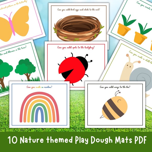 Nature Play dough, plants flowers trees insects, playdough activity, kids and toddler printables, instant download