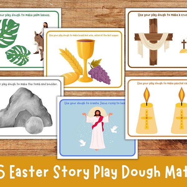 Easter Story Play Dough Mat , Christian Playdough Activity, Kids and Toddler Printables, Pre-School Playdough Mat, Bible story Dough Mat