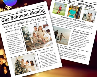 Editable Family Newsletter, Holiday Newspaper Template, Family Newsletter, Year in Review, Personalized Holiday Card Template, Family News
