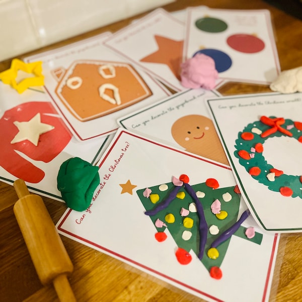 Christmas playdough mats, playdough activity, kids and toddler printables, instant download, Winter playdough mat, pretend play