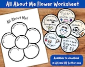 All About Me Printable, Kids Educational Activity, Get to know me, Meet the New Class Display Printable, School End of Year, Memory Flower