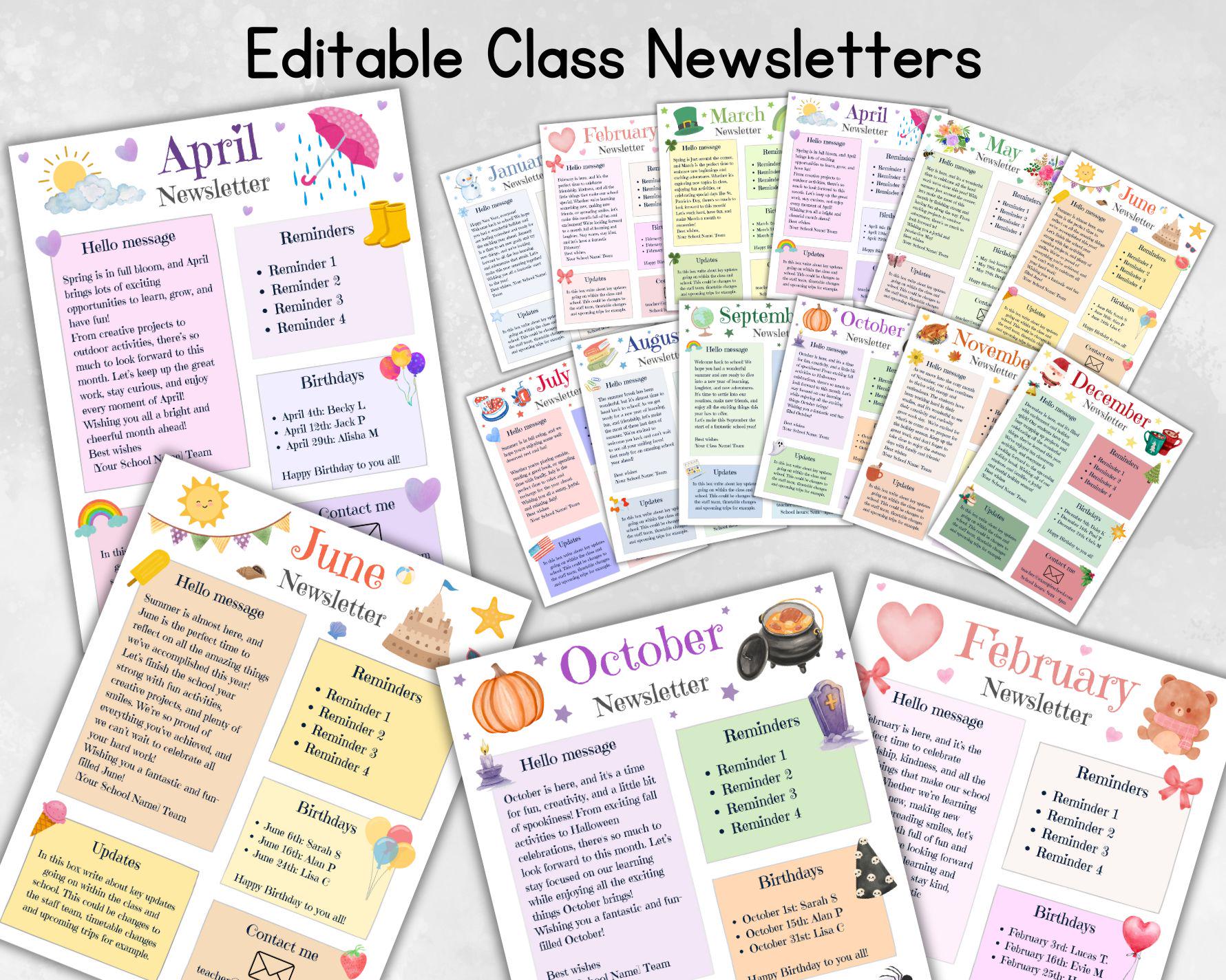 Monthly Classroom Newsletter Template, Teacher-Parent Communication, School Newsletter,  Preschool Newsletter, Editable Canva Design