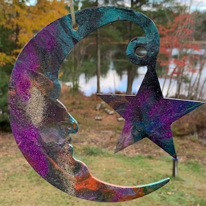 Crescent Moon Acrylic Wall Art-moon and star hanging art-celestial moon hanging wall decor-half moon wall art