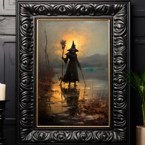 Witch at Lake No.4 Art Print, Digital Download, Dark Academia, Gothic, Cottagecore, Halloween