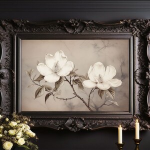 Gestern Botanical No.4 Art Print, Dark Academia, Moody Grungy Blumen in Bleistift Art